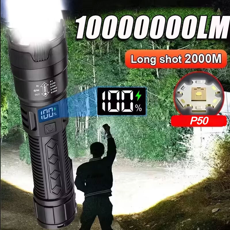 Fishing Light - 高強力パワー LED 懐中電灯 2000LM 戦術トーチ ディスプレイライト付き