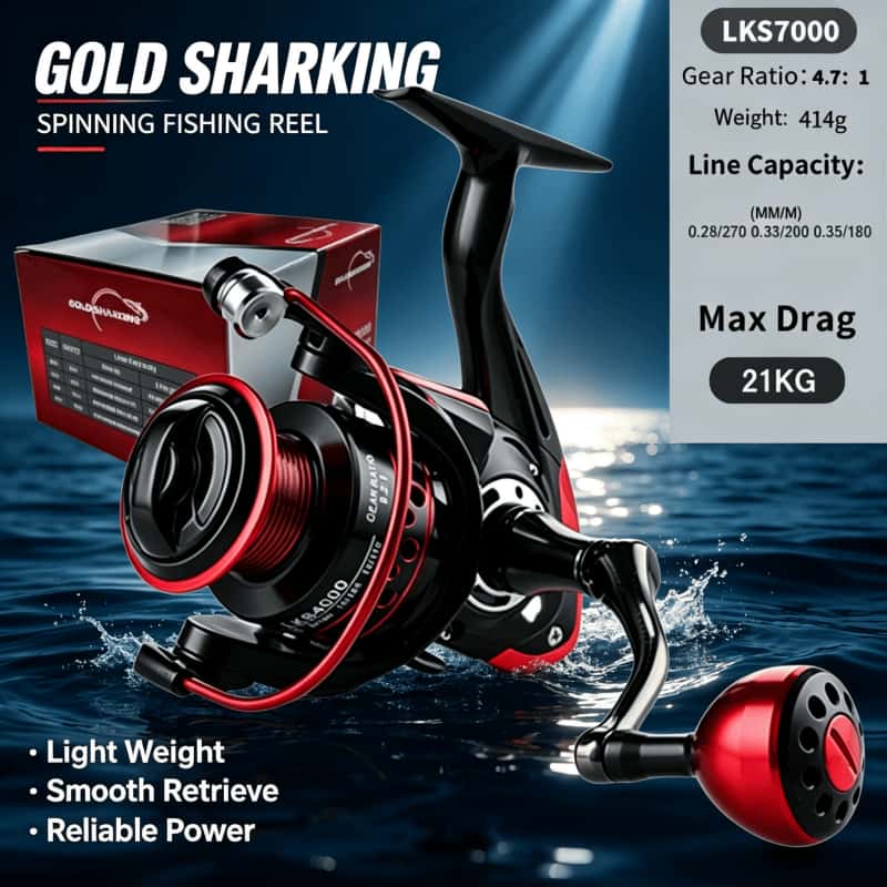 Daiwa Reel Fuego - ゴールドシャーキング-スピニングリール、金属製超軽量釣りリール、釣り道具、2000-7000 最大制動力21KG、2026