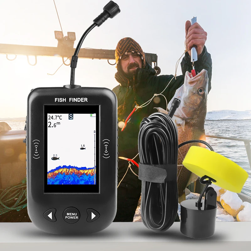 Fish Finder Portable - エルチャンXF03魚群探知機45度100Mポータブルソナー釣り用エコーサウンダーアラームトランスデューサー湖海釣り用