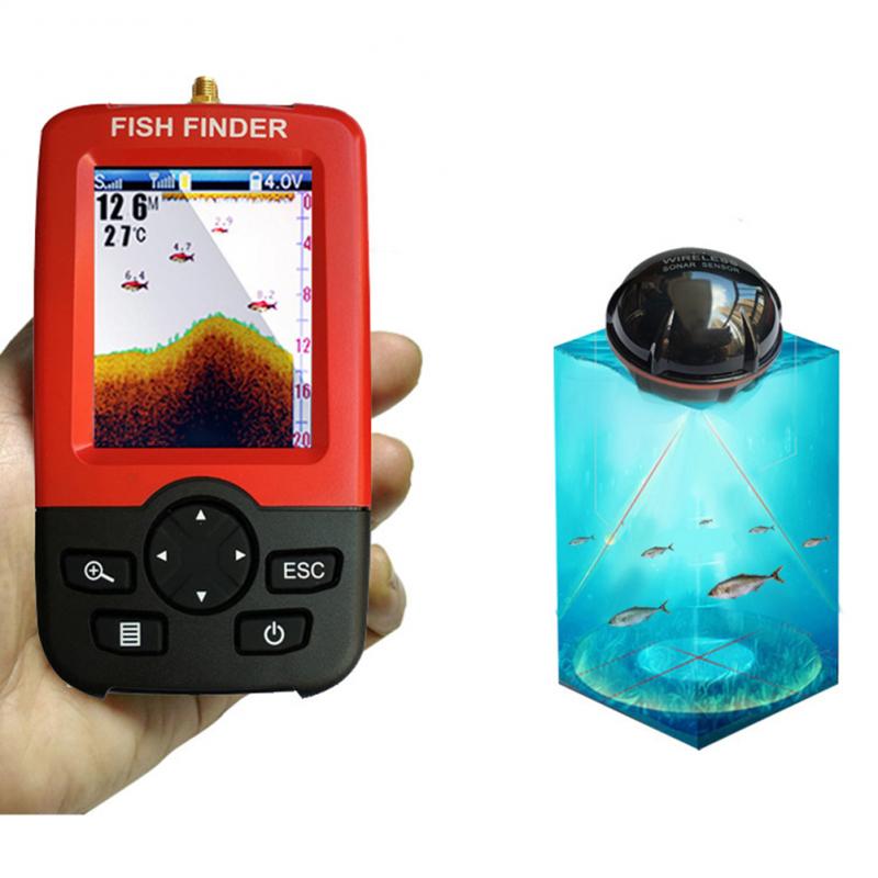 Fish Finder Portable - ポータブル深水魚群探知機、100Mソナーセンサー搭載、ワイヤレス深度計、釣り用ルアー、エコーサウンダー、アラームペスカ
